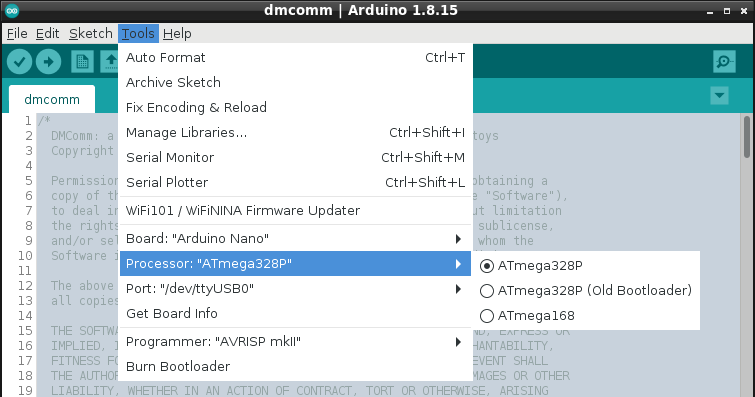 Arduino IDE options